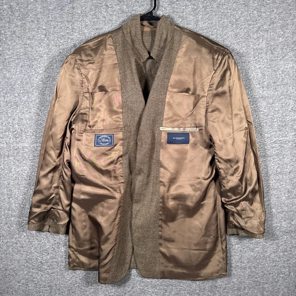 Burberry London Sport Coat Blazer 43R Brown Wool 3 Button Tweed USA Union Made